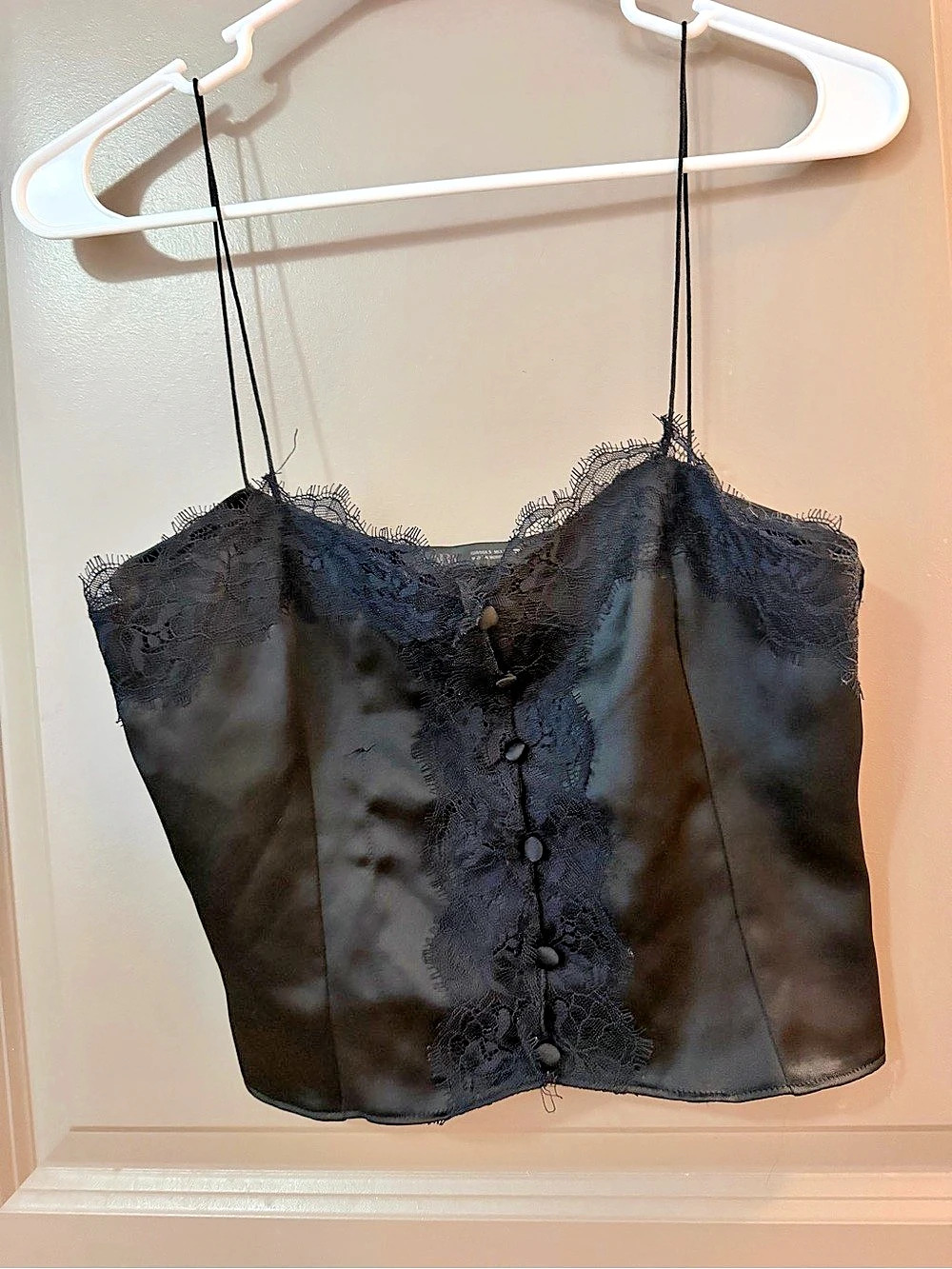 Zara Lace Button-Up Top Black Lace Camisole Size Small